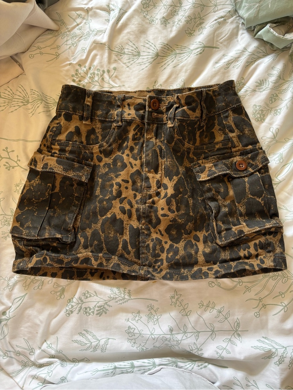 Leopard Print Cargo Mini Skirt